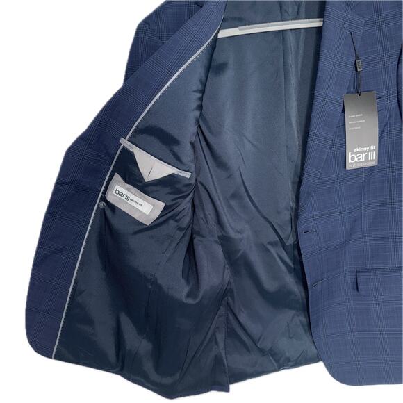 Bar III Suit Jacket Skinny Fit Wrinkle-Resistant Wool-Blend 42R Plaid Acess $475 - Picture 6 of 10